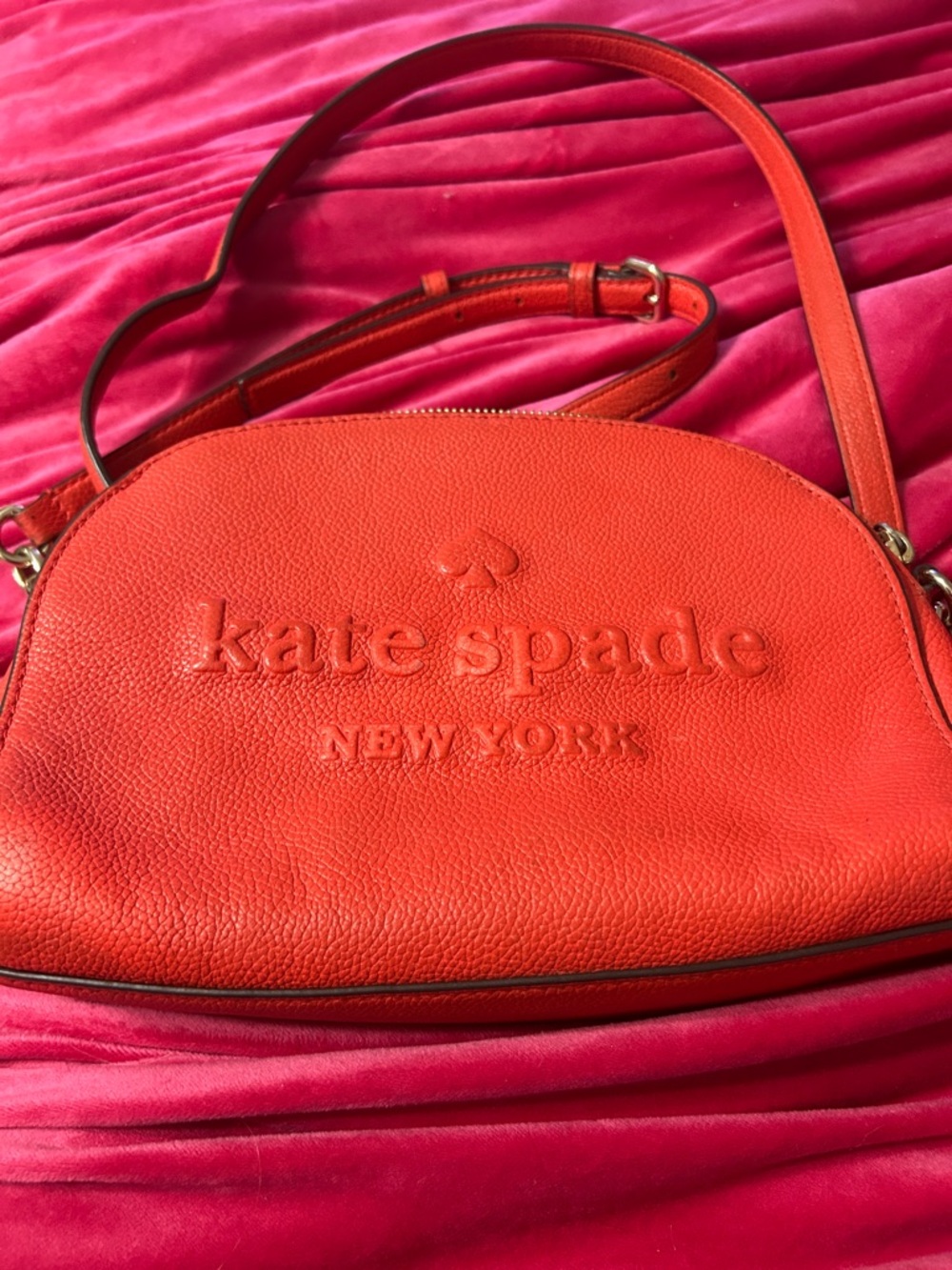 kate spade Coral-Red Pebbled Leather Crossbody Bag. check description.